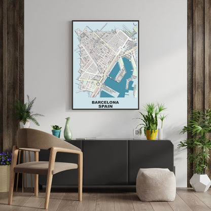 COLOURED ROAD MAP OF BARCELONA, SPAIN BY MAPBAKES