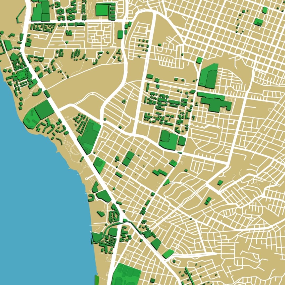 COLOURED ROAD MAP OF PUERTO VALLARTA, MEXICO BY MAPBAKES