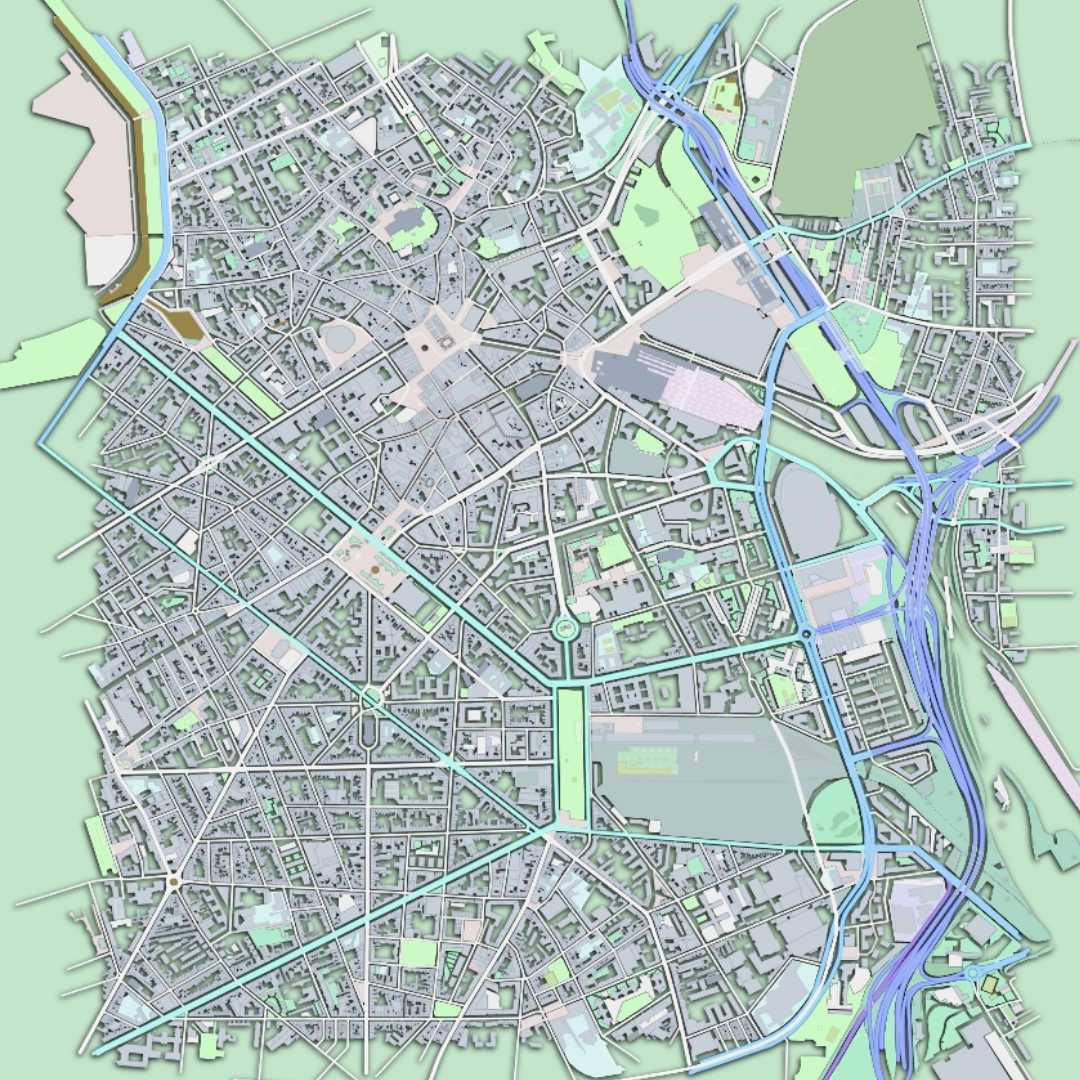 COLOURED ROAD MAP OF LILLE, FRANCE BY MAPBAKES