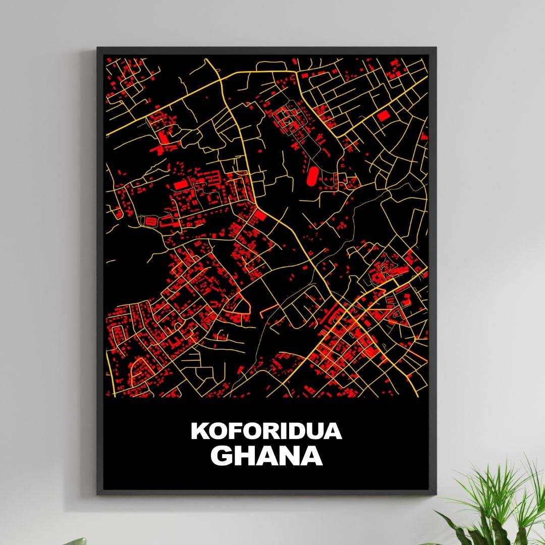 COLOURED ROAD MAP OF KOFORIDUA, GHANA BY MAPBAKES