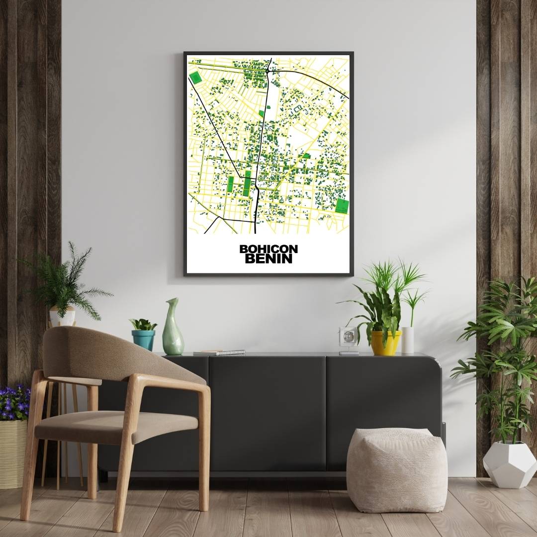COLOURED ROAD MAP OF BOHICON, BENIN BY MAPBAKES