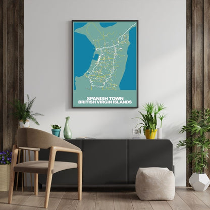 COLOURED ROAD MAP OF SPANISH TOWN, BRITISH VIRGIN ISLANDS BY MAPBAKES