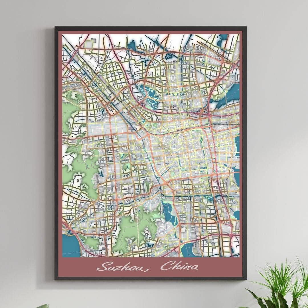 COLOURED ROAD MAP OF SUZHOU, CHINA BY MAPBAKES