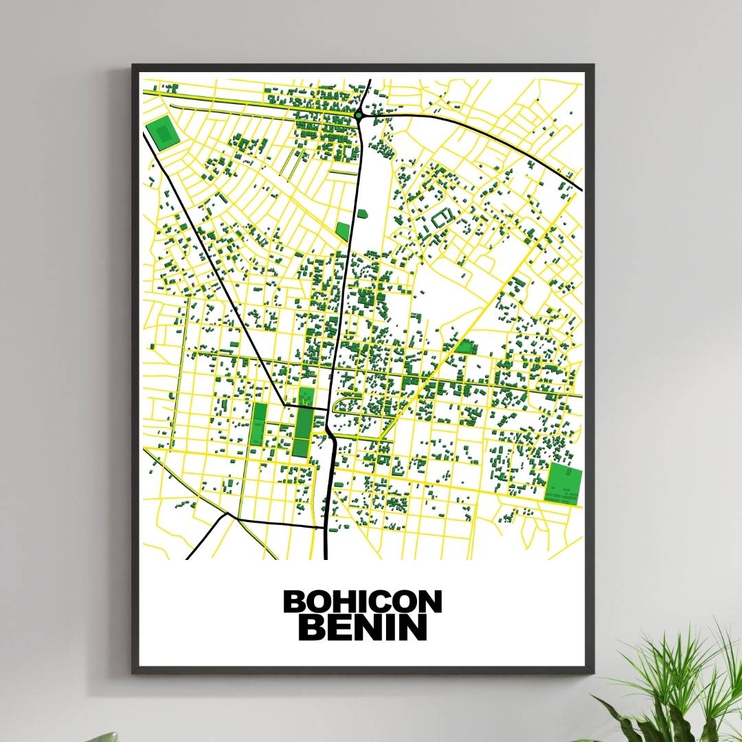 COLOURED ROAD MAP OF BOHICON, BENIN BY MAPBAKES