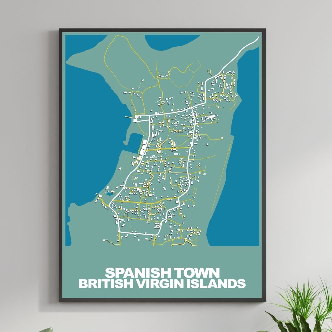 COLOURED ROAD MAP OF SPANISH TOWN, BRITISH VIRGIN ISLANDS BY MAPBAKES