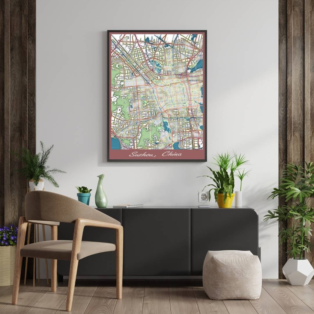 COLOURED ROAD MAP OF SUZHOU, CHINA BY MAPBAKES