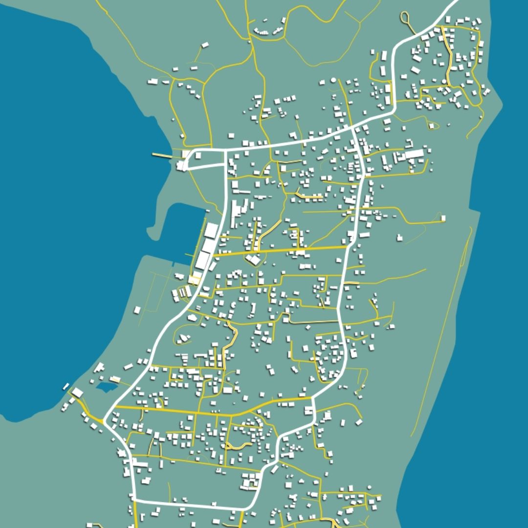 COLOURED ROAD MAP OF SPANISH TOWN, BRITISH VIRGIN ISLANDS BY MAPBAKES