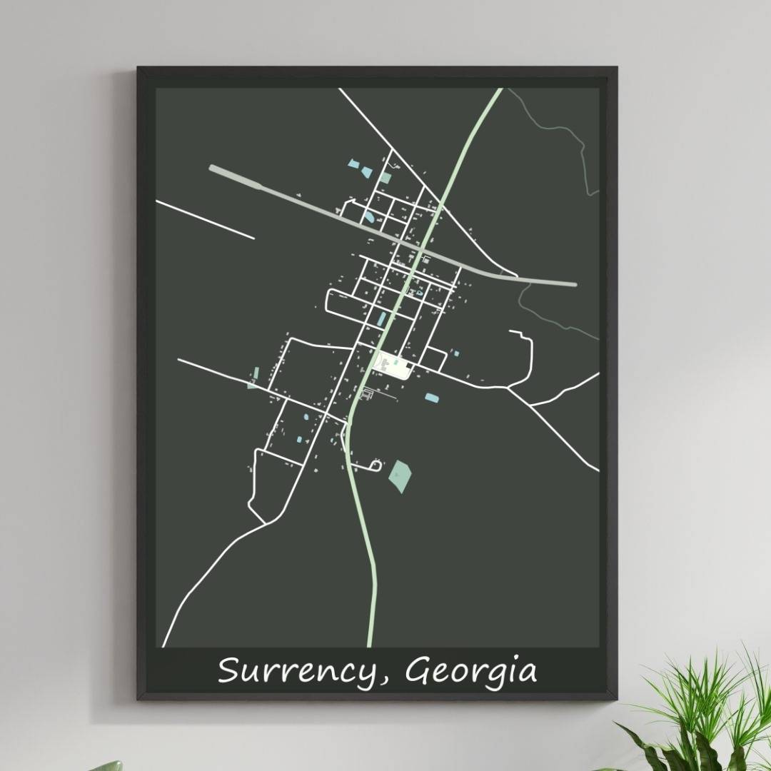 COLOURED ROAD MAP OF SURRENCY, GEORGIA BY MAPBAKES