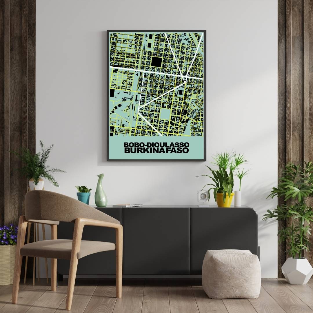 COLOURED ROAD MAP OF BOBO-DIOULASSO, BURKINA FASO BY MAPBAKES