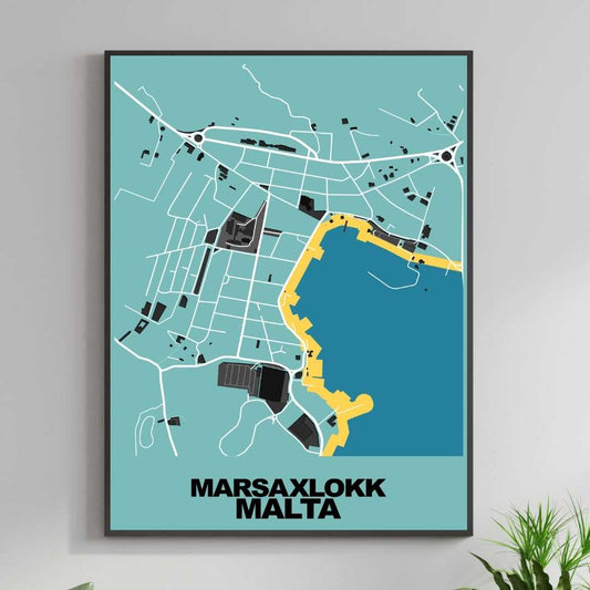 COLOURED ROAD MAP OF MARSAXLOKK, MALTA BY MAPBAKES