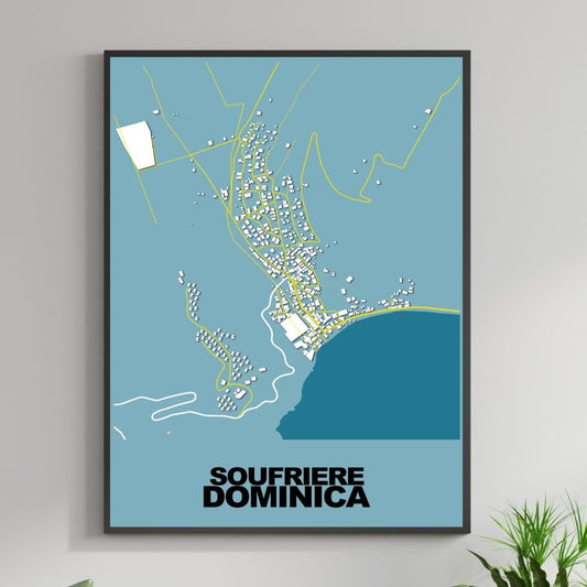 COLOURED ROAD MAP OF SOUFRIERE, DOMINICA BY MAPBAKES