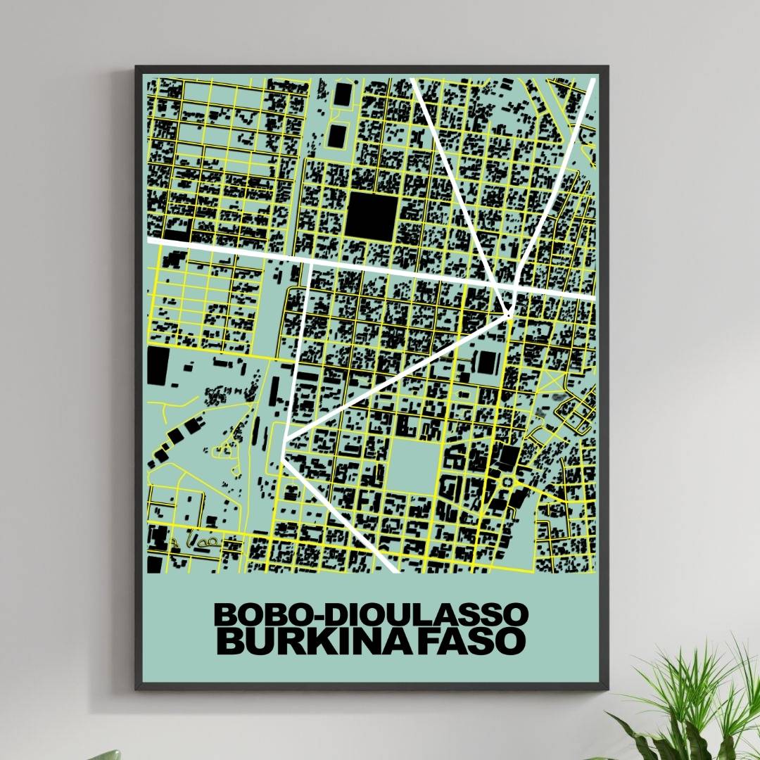 COLOURED ROAD MAP OF BOBO-DIOULASSO, BURKINA FASO BY MAPBAKES