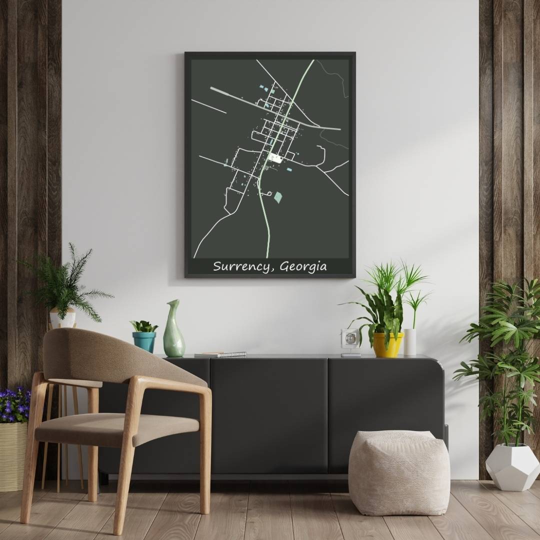 COLOURED ROAD MAP OF SURRENCY, GEORGIA BY MAPBAKES