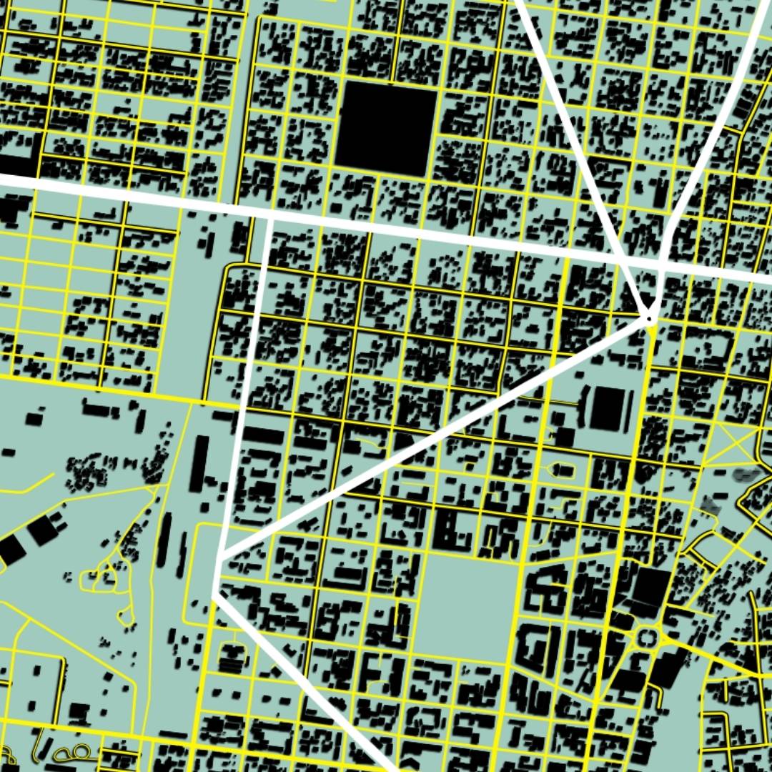 COLOURED ROAD MAP OF BOBO-DIOULASSO, BURKINA FASO BY MAPBAKES