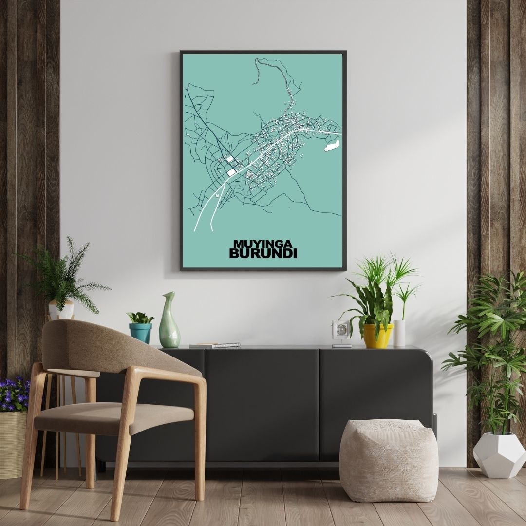 COLOURED ROAD MAP OF MUYINGA, BURUNDI BY MAPBAKES