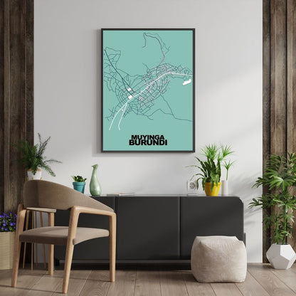 COLOURED ROAD MAP OF MUYINGA, BURUNDI BY MAPBAKES