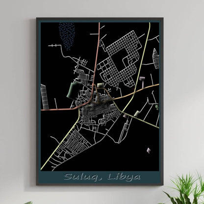 COLOURED ROAD MAP OF SULUQ, LIBYA BY MAPBAKES