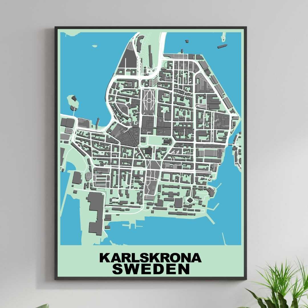 COLOURED ROAD MAP OF KARLSKRONA, SWEDEN BY MAPBAKES