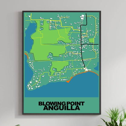 COLOURED ROAD MAP OF BLOWING POINT, ANGUILLA BY MAPBAKES