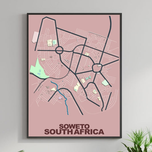 COLOURED ROAD MAP OF SOWETO, SOUTH AFRICA BY MAPBAKES