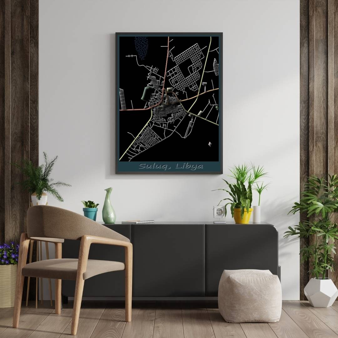 COLOURED ROAD MAP OF SULUQ, LIBYA BY MAPBAKES