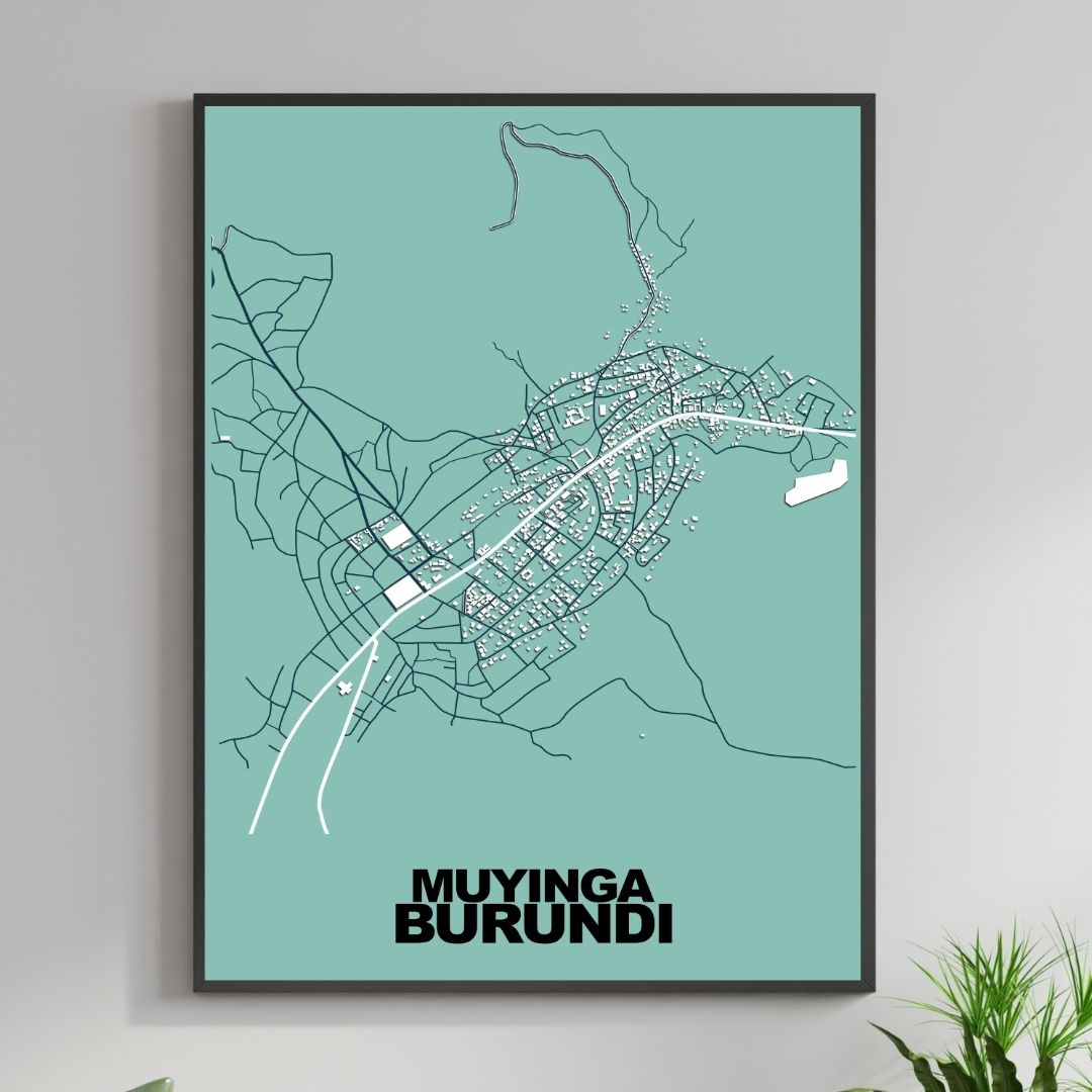 COLOURED ROAD MAP OF MUYINGA, BURUNDI BY MAPBAKES