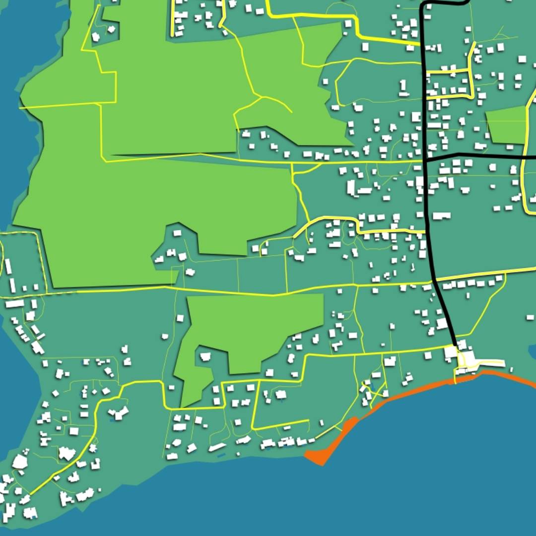 COLOURED ROAD MAP OF BLOWING POINT, ANGUILLA BY MAPBAKES