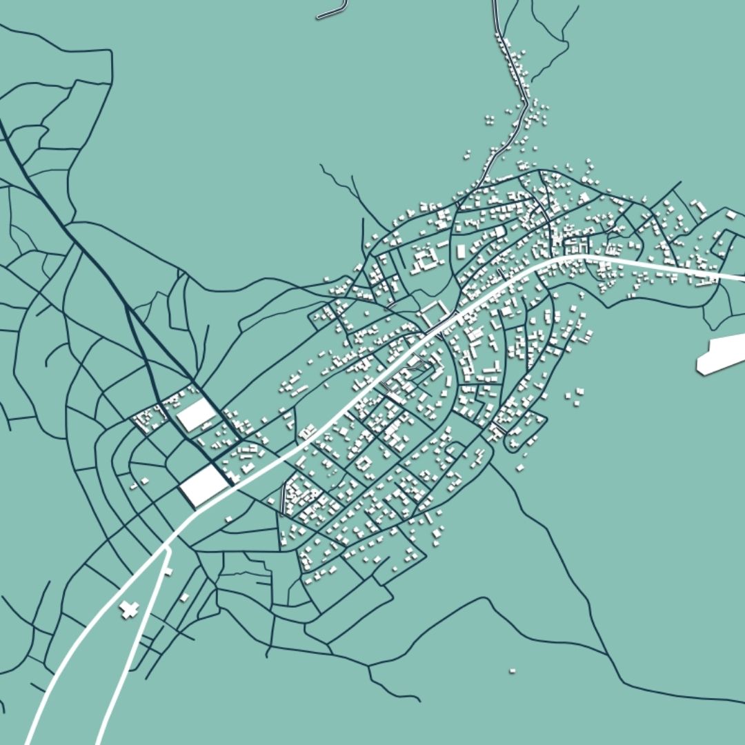 COLOURED ROAD MAP OF MUYINGA, BURUNDI BY MAPBAKES