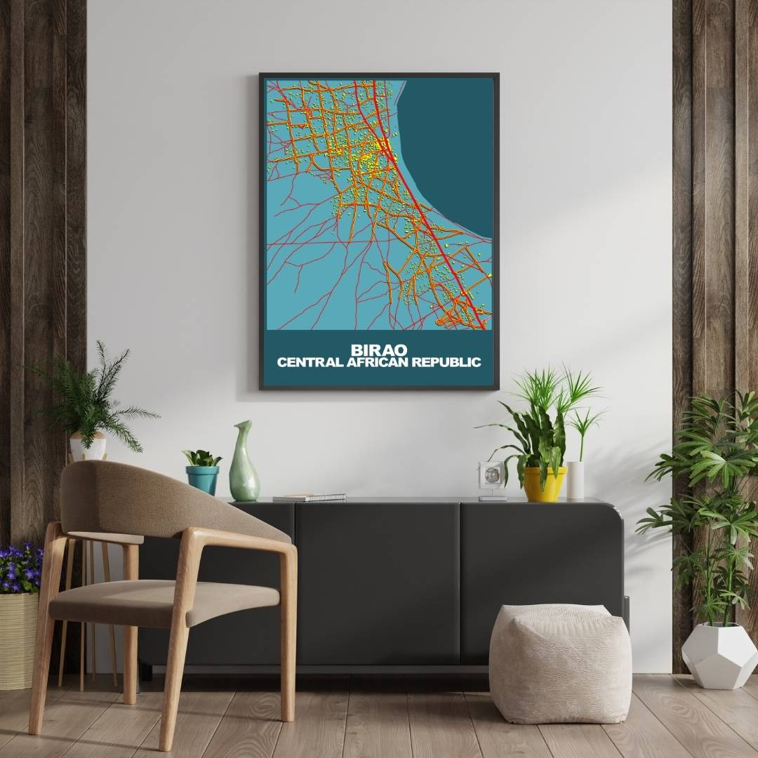 COLOURED ROAD MAP OF BIRAO, CENTRAL AFRICAN REPUBLIC BY MAPBAKES