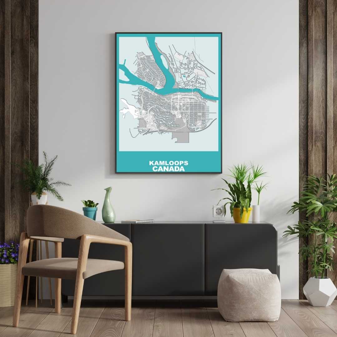 COLOURED ROAD MAP OF KAMLOOPS, CANADA BY MAPBAKES