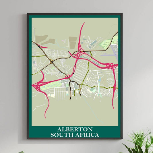 COLOURED ROAD MAP OF ALBERTON, SOUTH AFRICA BY MAPBAKES