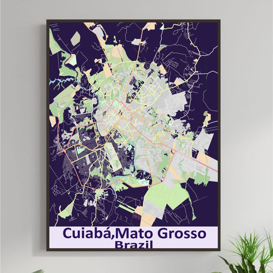 COLOURED ROAD MAP OF CUIABA, BRAZIL BY MAPBAKES