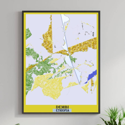 COLOURED ROAD MAP OF DEMBI, ETHIOPIA BY MAPBAKES