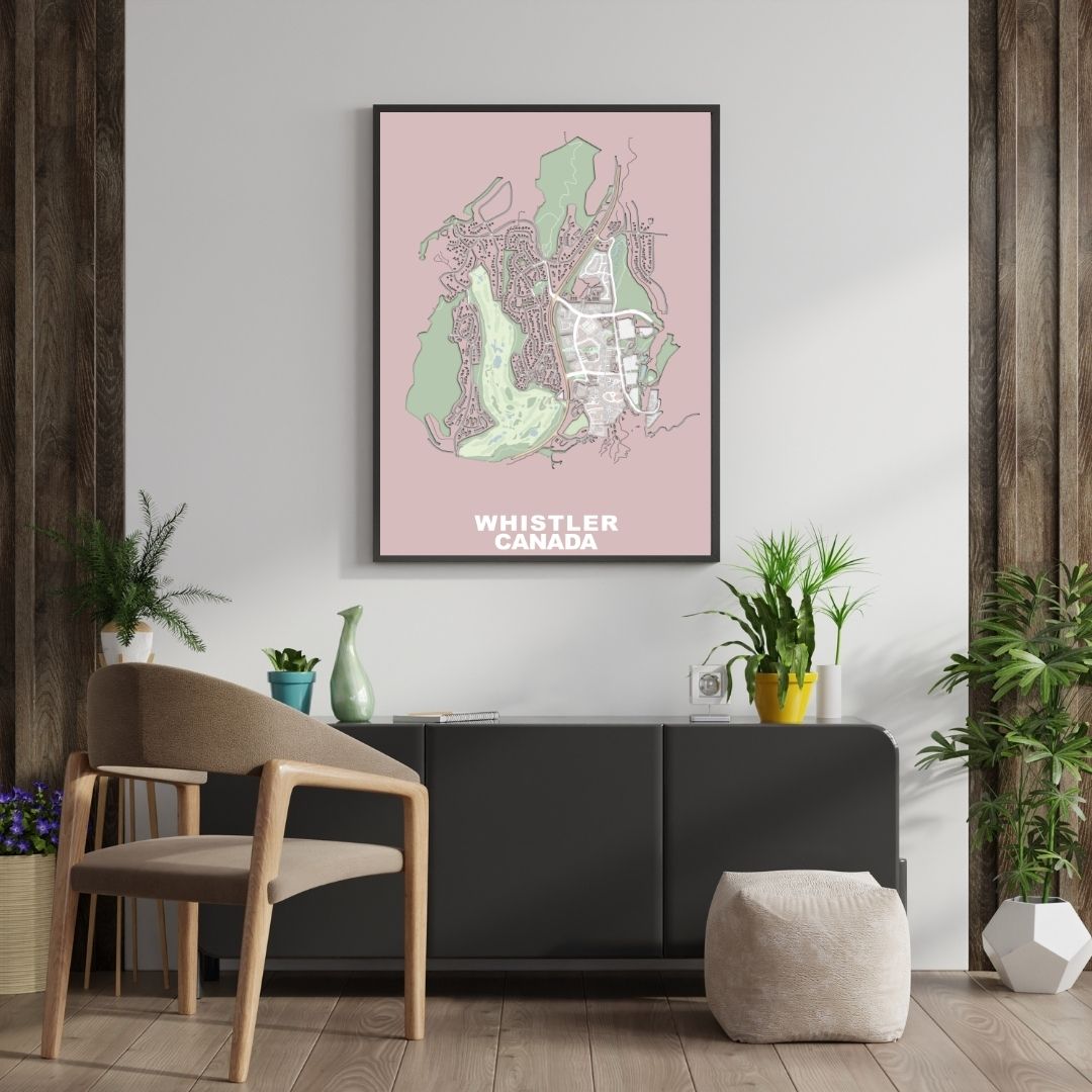 COLOURED ROAD MAP OF WHISTLER, CANADA BY MAPBAKES