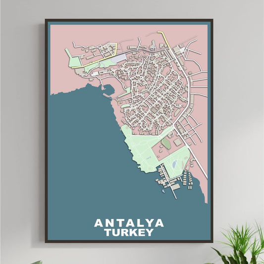 COLOURED ROAD MAP OF ANTALYA, TURKEY BY MAPBAKES