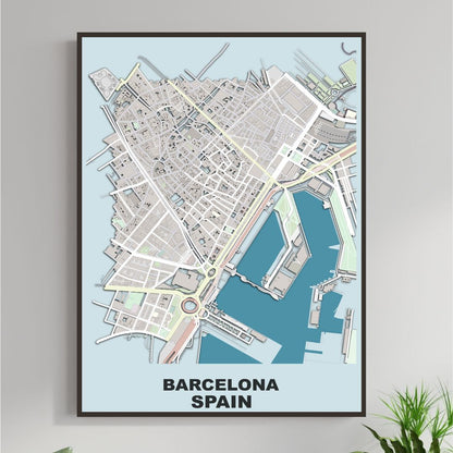 COLOURED ROAD MAP OF BARCELONA, SPAIN BY MAPBAKES