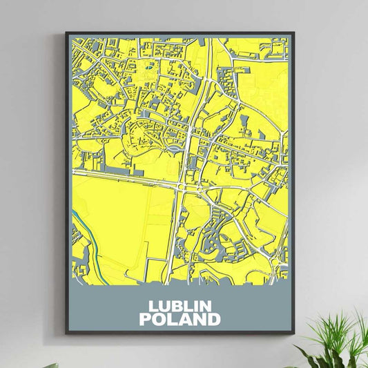 COLOURED ROAD MAP OF LUBLIN, POLAND BY MAPBAKES