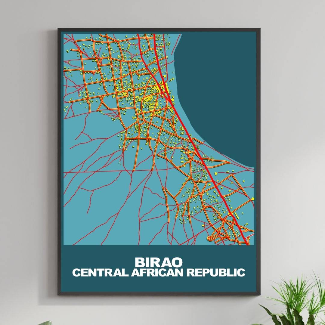 COLOURED ROAD MAP OF BIRAO, CENTRAL AFRICAN REPUBLIC BY MAPBAKES