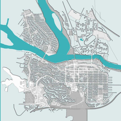 COLOURED ROAD MAP OF KAMLOOPS, CANADA BY MAPBAKES