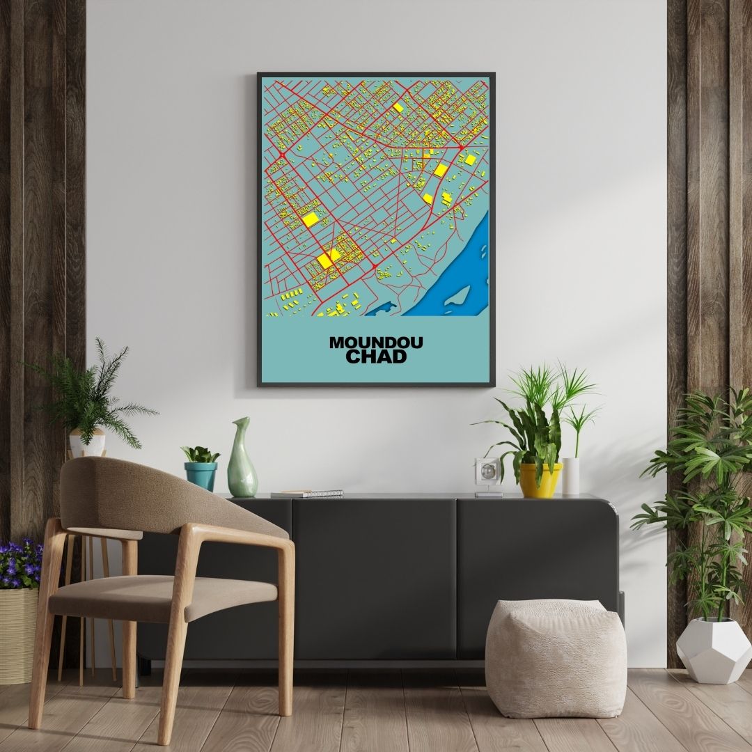 COLOURED ROAD MAP OF MOUNDOU, CHAD BY MAPBAKES