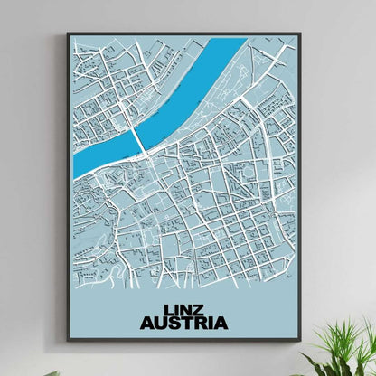 COLOURED ROAD MAP OF LINZ, AUSTRIA BY MAPBAKES