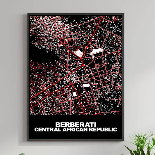COLOURED ROAD MAP OF BERBERATI, CENTRAL AFRICAN REPUBLIC BY MAPBAKES