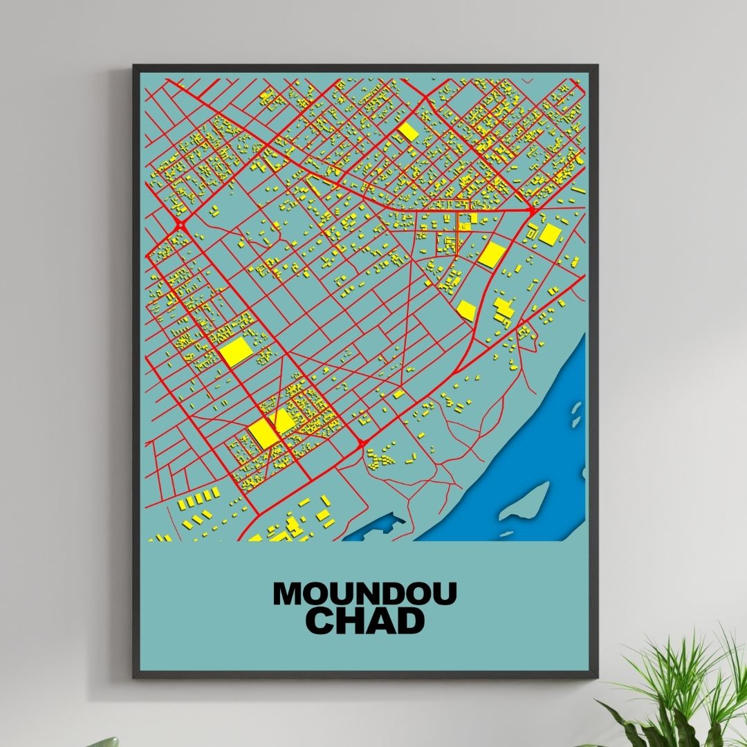 COLOURED ROAD MAP OF MOUNDOU, CHAD BY MAPBAKES