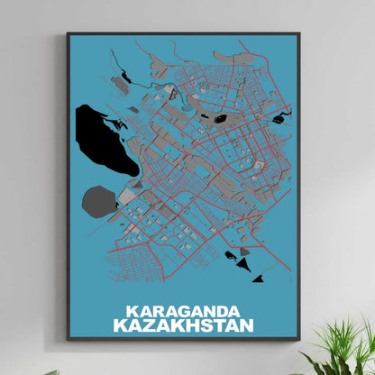 COLOURED ROAD MAP OF KARAGANDA, KAZAKHSTAN BY MAPBAKES