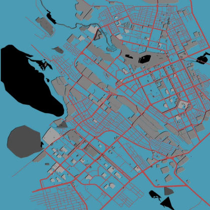 COLOURED ROAD MAP OF KARAGANDA, KAZAKHSTAN BY MAPBAKES