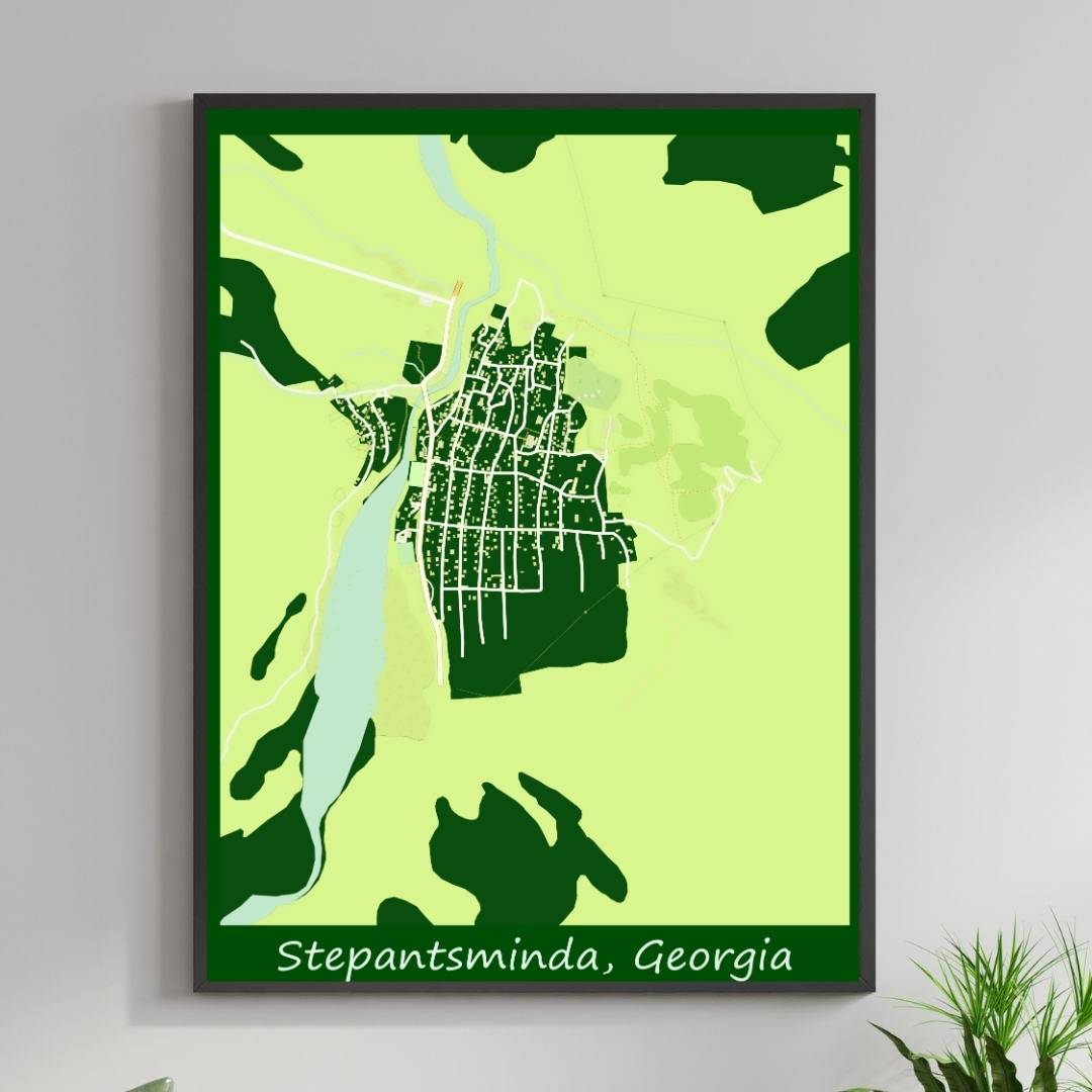 COLOURED ROAD MAP OF STEPANTSMINDA, GEORGIA BY MAPBAKES