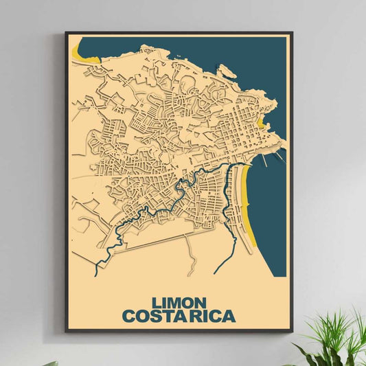 COLOURED ROAD MAP OF LIMON, COSTA RICA BY MAPBAKES