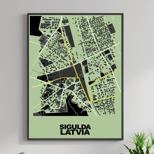 COLOURED ROAD MAP OF SIGULDA, LATVIA BY MAPBAKES