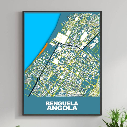 COLOURED ROAD MAP OF BENGUELA, ANGOLA BY MAPBAKES