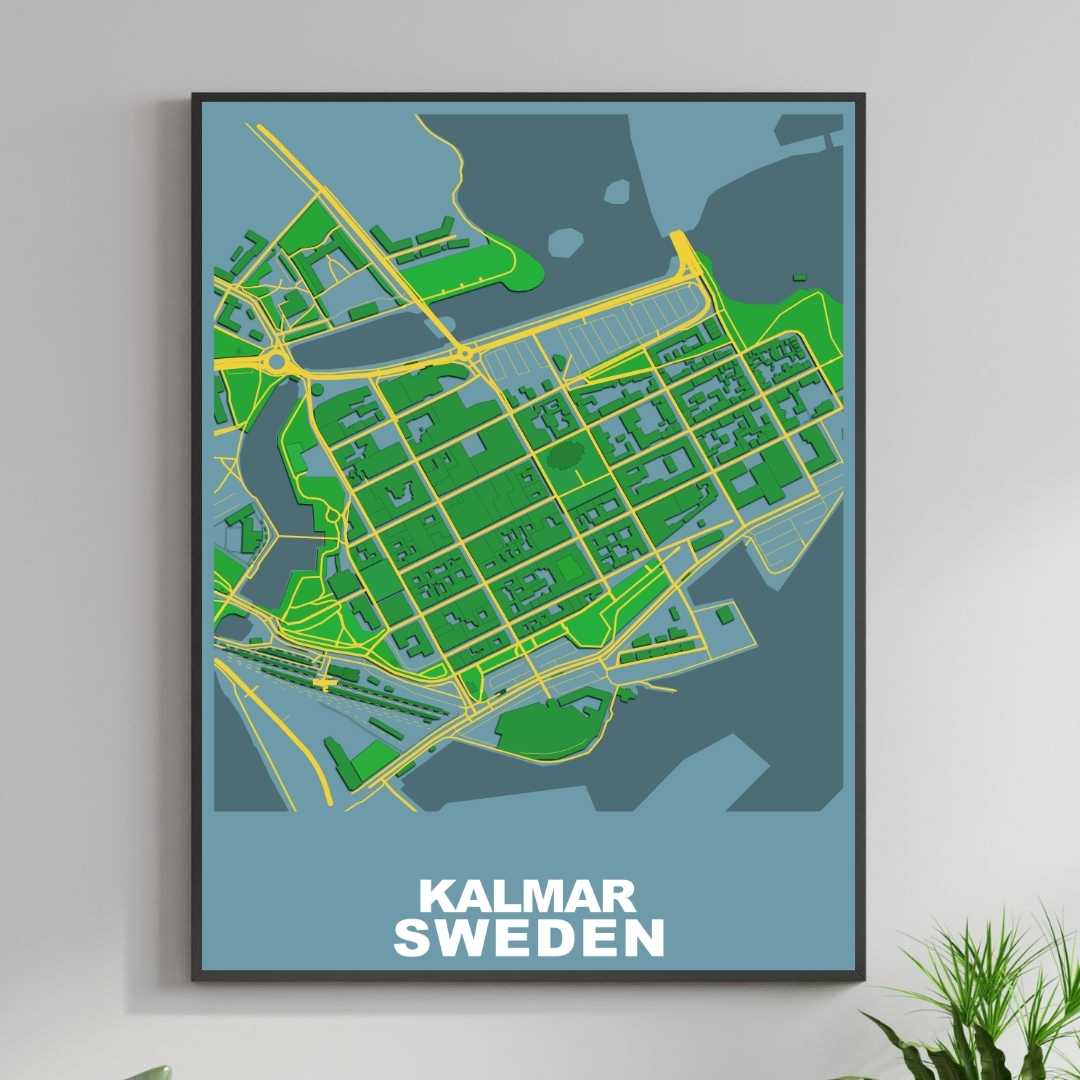 COLOURED ROAD MAP OF KALMAR, SWEDEN BY MAPBAKES